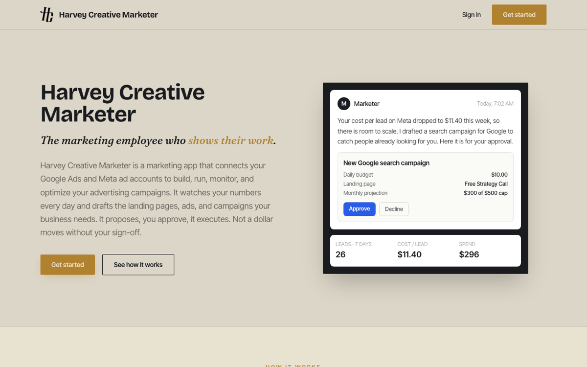 Harvey Creative Marketer web app